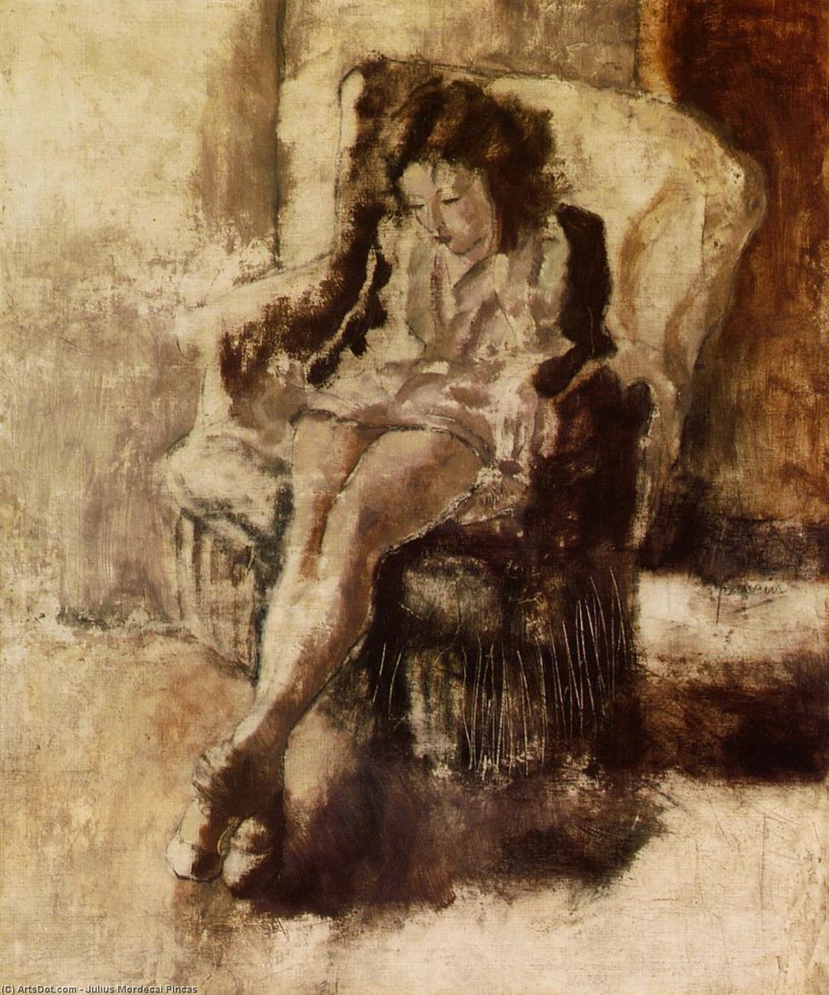 WikiOO.org - Encyclopedia of Fine Arts - Lukisan, Artwork Julius Mordecai Pincas - Seated Young Woman