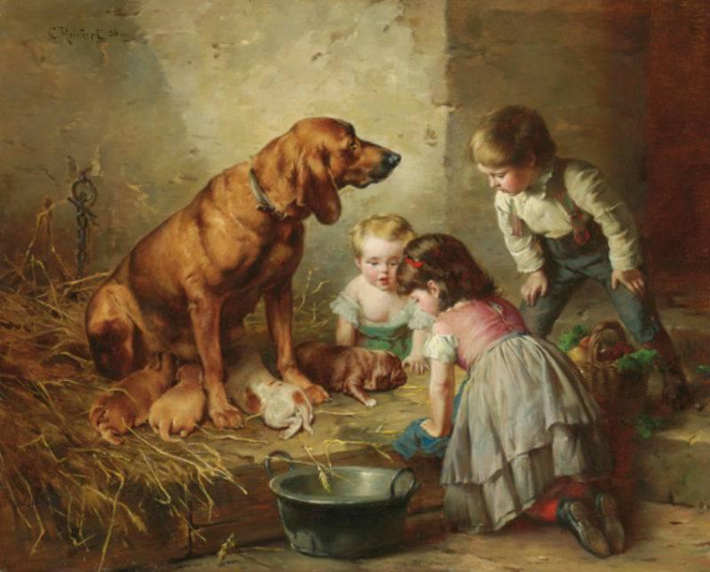 Wikioo.org - The Encyclopedia of Fine Arts - Painting, Artwork by Carl Reichert - Seeing after the pups