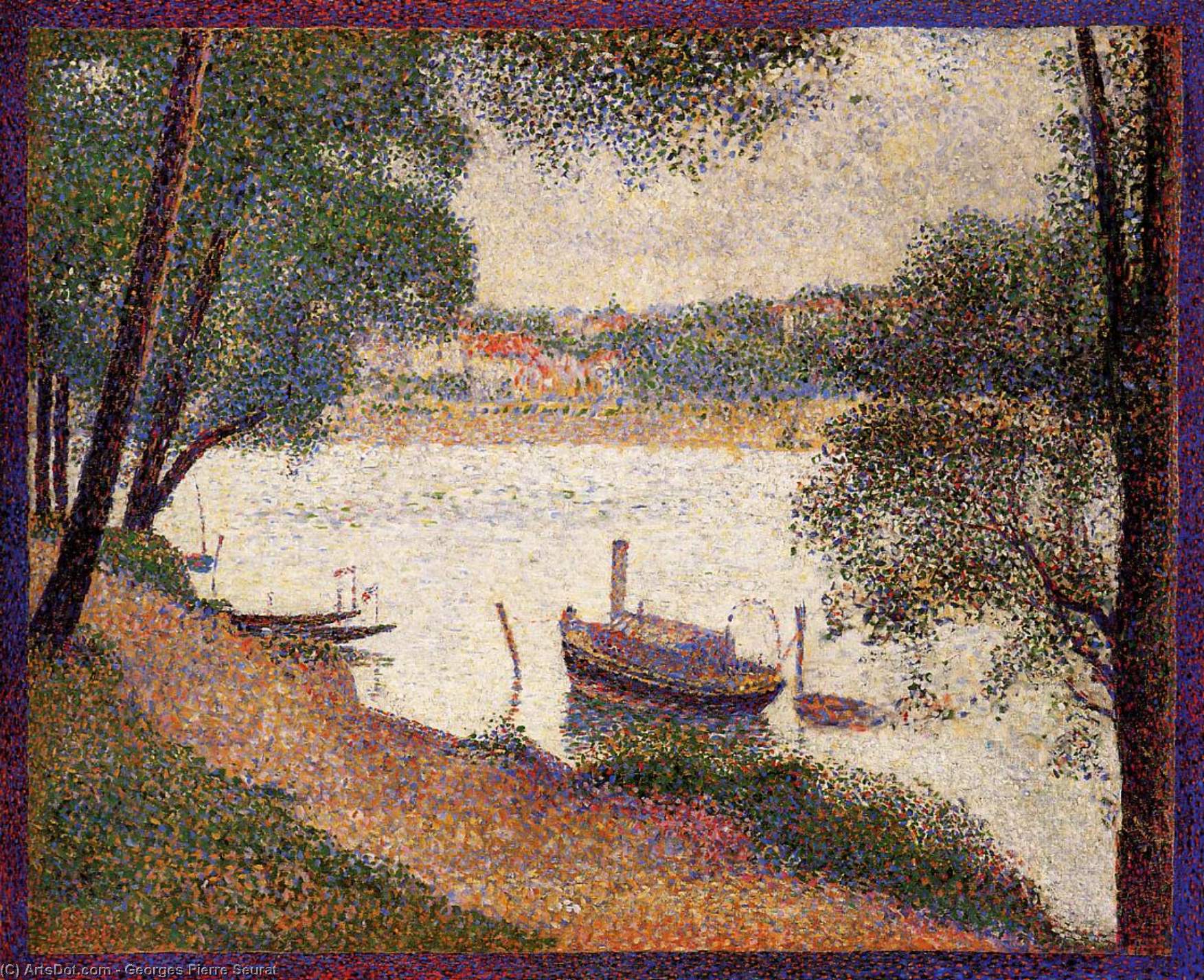 Wikoo.org - موسوعة الفنون الجميلة - اللوحة، العمل الفني Georges Pierre Seurat - The Seine at La Grande Jatte in the Spring