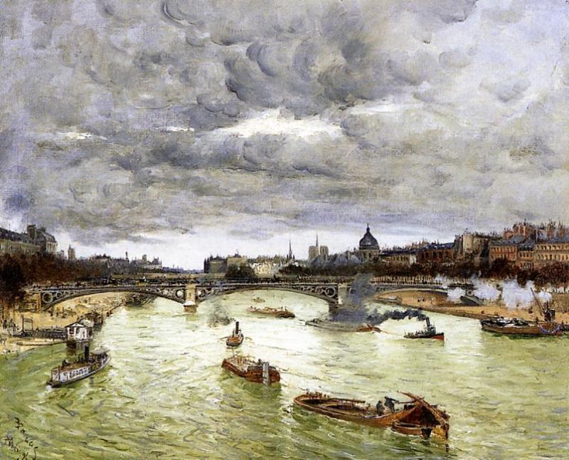 Wikioo.org - The Encyclopedia of Fine Arts - Painting, Artwork by Frank Myers Boggs - The Seine at Paris with the Pont du Carousel (also known as The Seine at Paris Pont Alexander III)