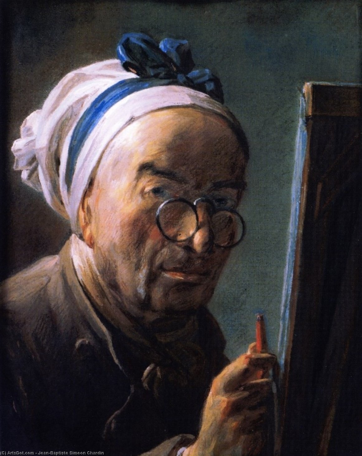 Wikioo.org - สารานุกรมวิจิตรศิลป์ - จิตรกรรม Jean-Baptiste Simeon Chardin - Self Portrait (also known as Portrait of Chardin at His Easel)
