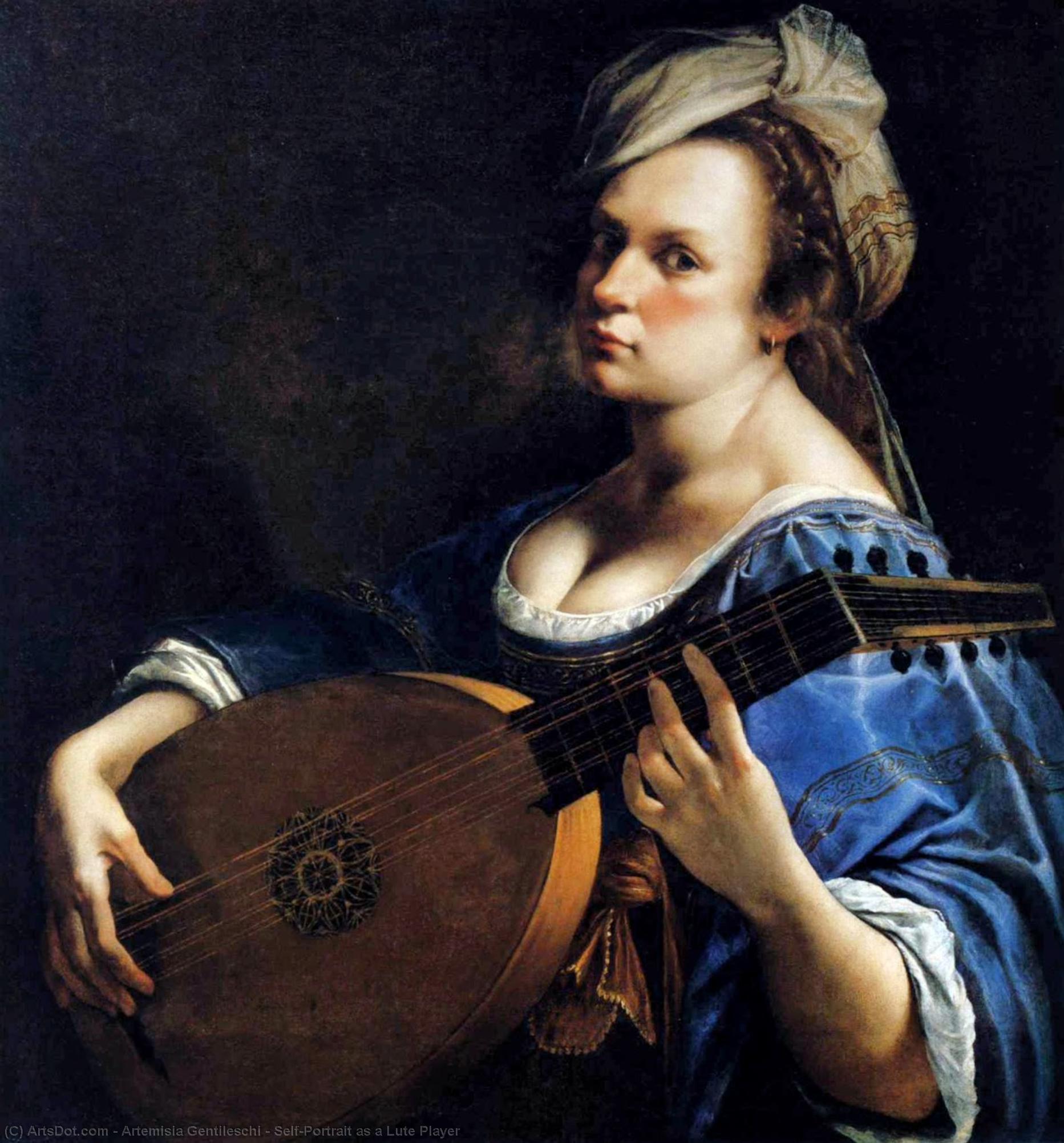 Wikioo.org - Die Enzyklopädie bildender Kunst - Malerei, Kunstwerk von Artemisia Gentileschi - selbstporträt wie  Ein  laute  spieler