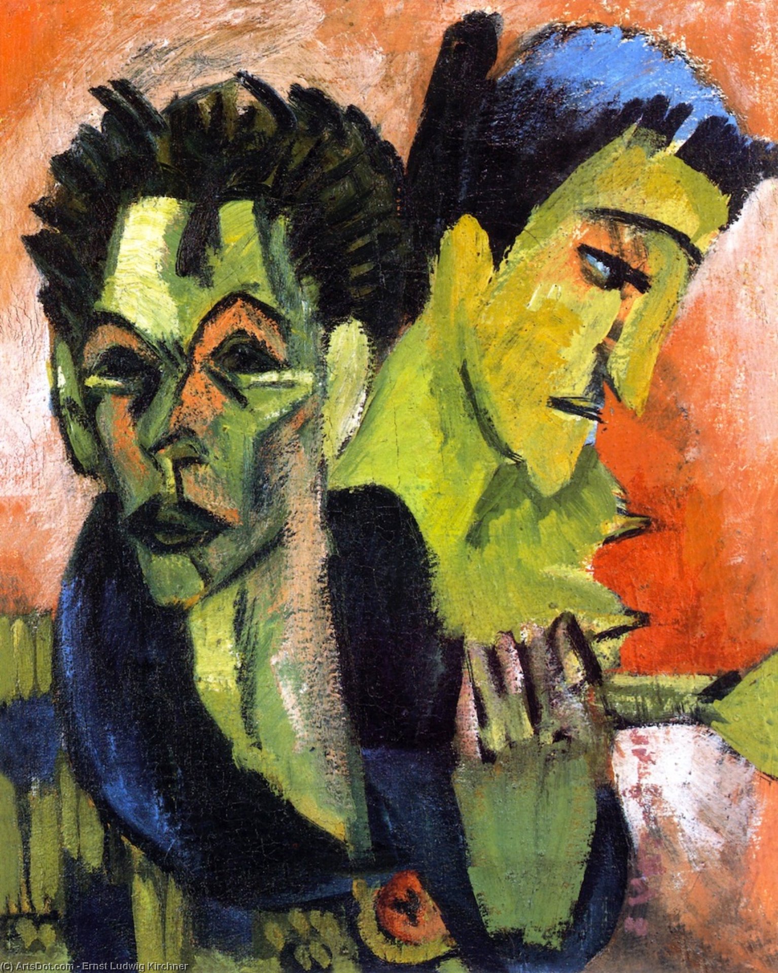 WikiOO.org - Encyclopedia of Fine Arts - Maalaus, taideteos Ernst Ludwig Kirchner - Self-Portrait, Double Portrait