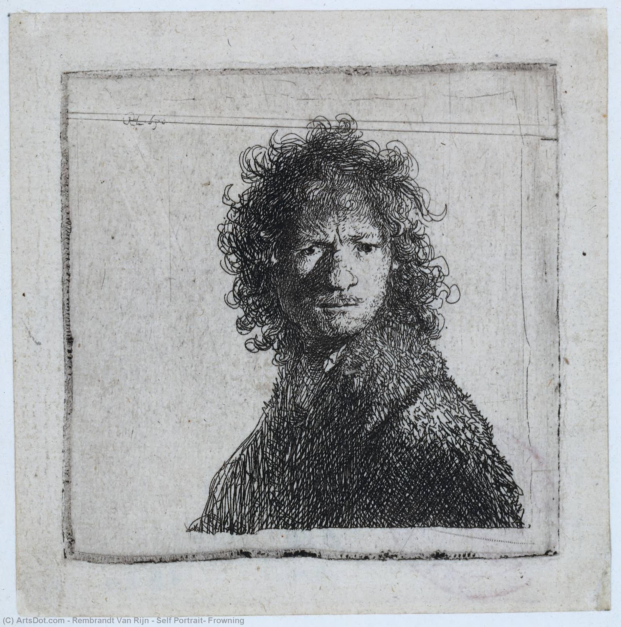 WikiOO.org - Encyclopedia of Fine Arts - Maľba, Artwork Rembrandt Van Rijn - Self Portrait, Frowning