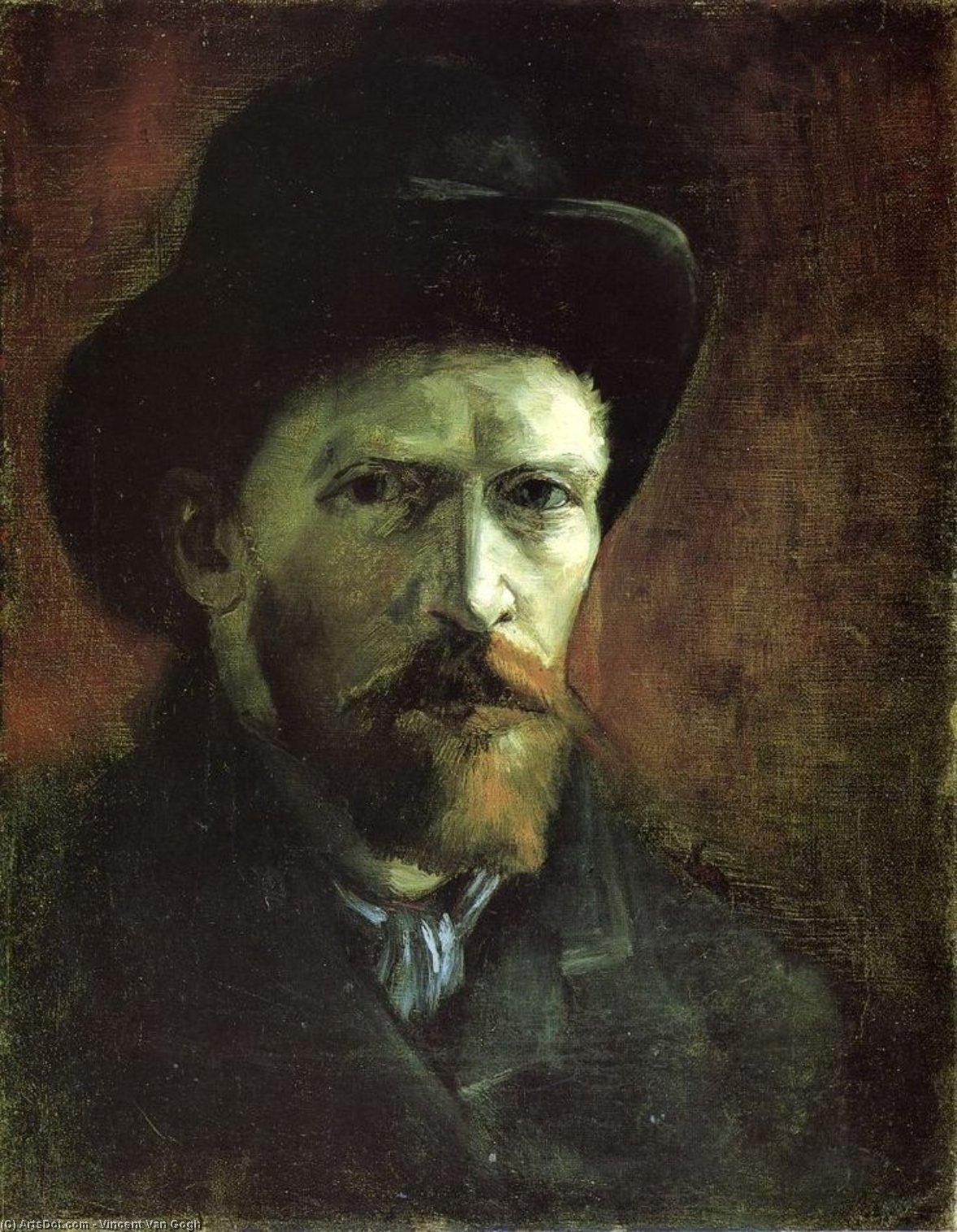 Wikioo.org – La Enciclopedia de las Bellas Artes - Pintura, Obras de arte de Vincent Van Gogh - autorretrato en Un  oscuro  fieltro  sombrero