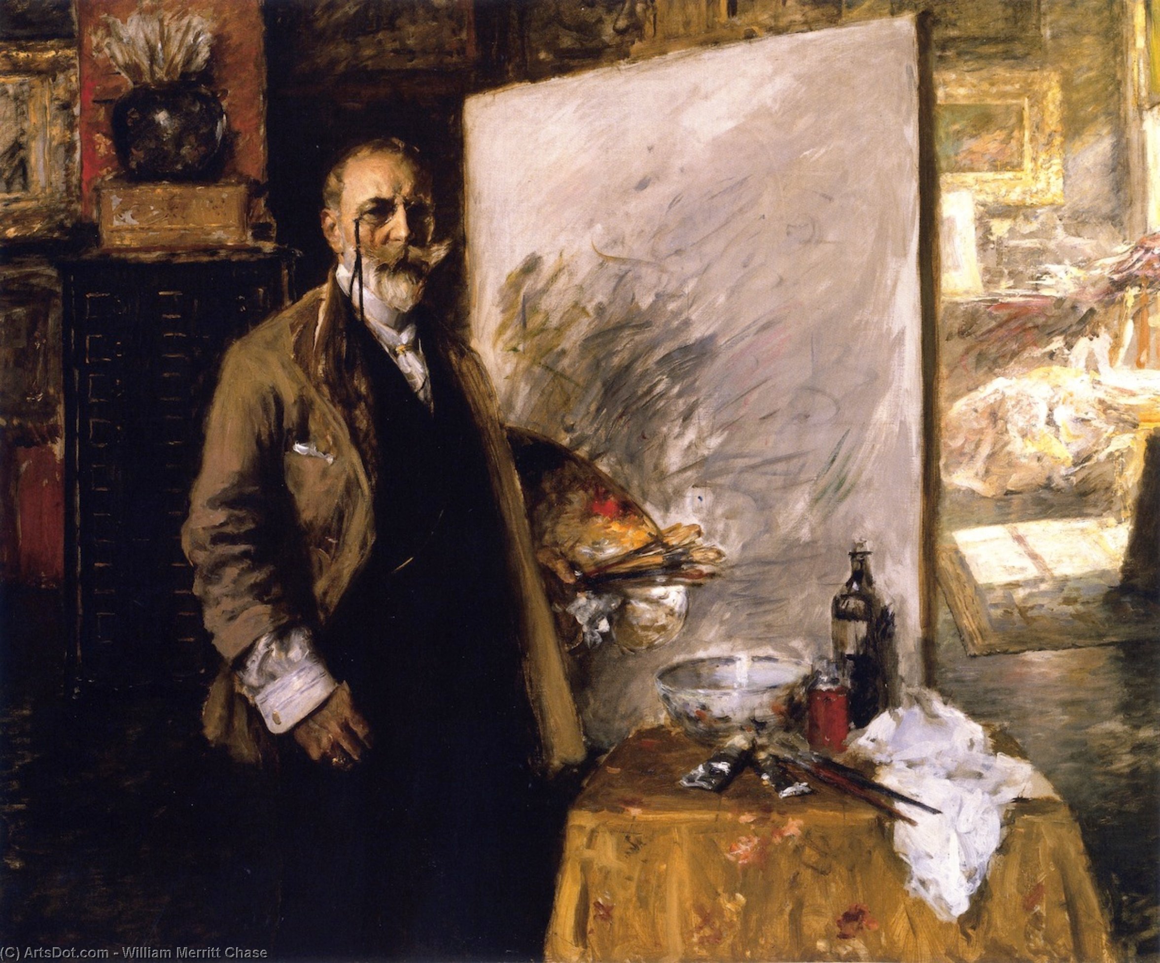 WikiOO.org - Encyclopedia of Fine Arts - Maleri, Artwork William Merritt Chase - Self Portrait in the Studio