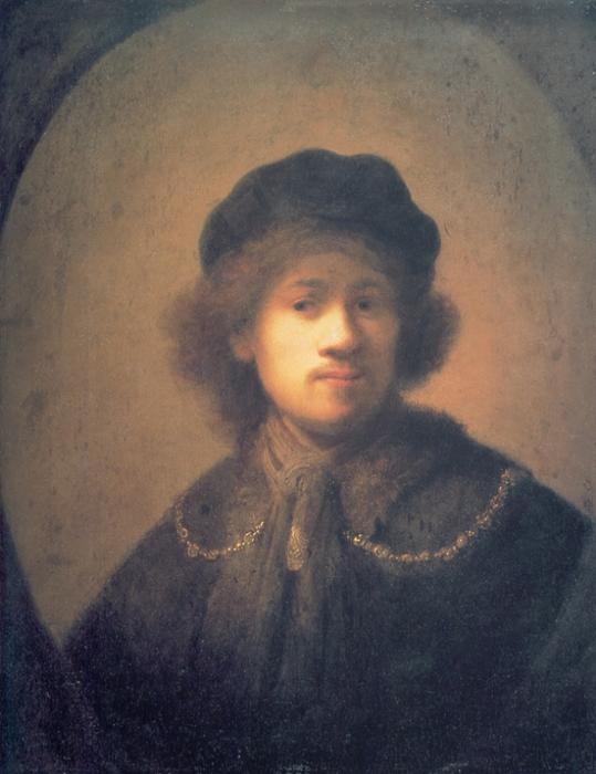 WikiOO.org - 百科事典 - 絵画、アートワーク Rembrandt Van Rijn - と自画像 ベレー  と  金  鎖