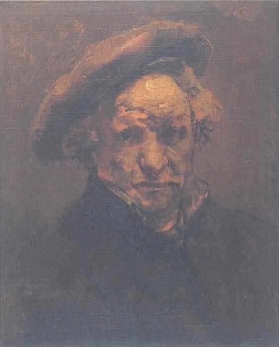 Wikioo.org – La Enciclopedia de las Bellas Artes - Pintura, Obras de arte de Rembrandt Van Rijn - autorretrato con birrete  sin terminar