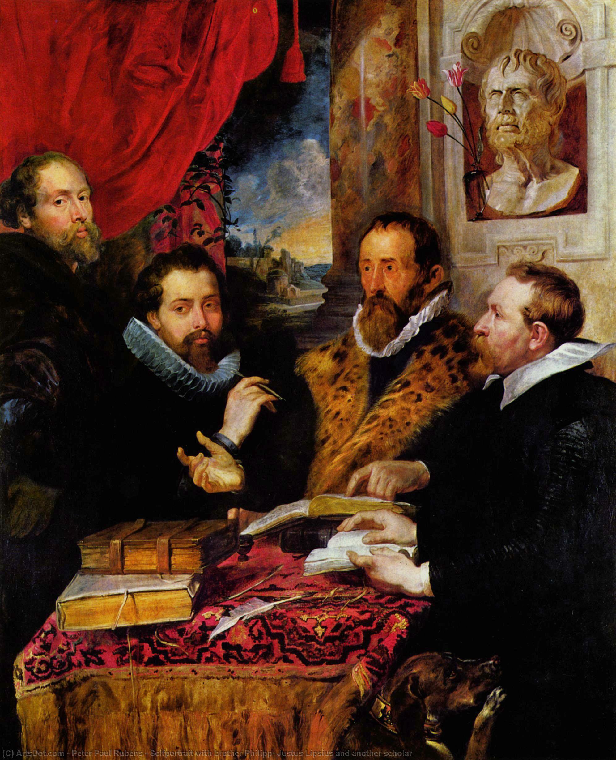 Wikioo.org - The Encyclopedia of Fine Arts - Painting, Artwork by Peter Paul Rubens - Selfportrait with brother Philipp, Justus Lipsius and another scholar