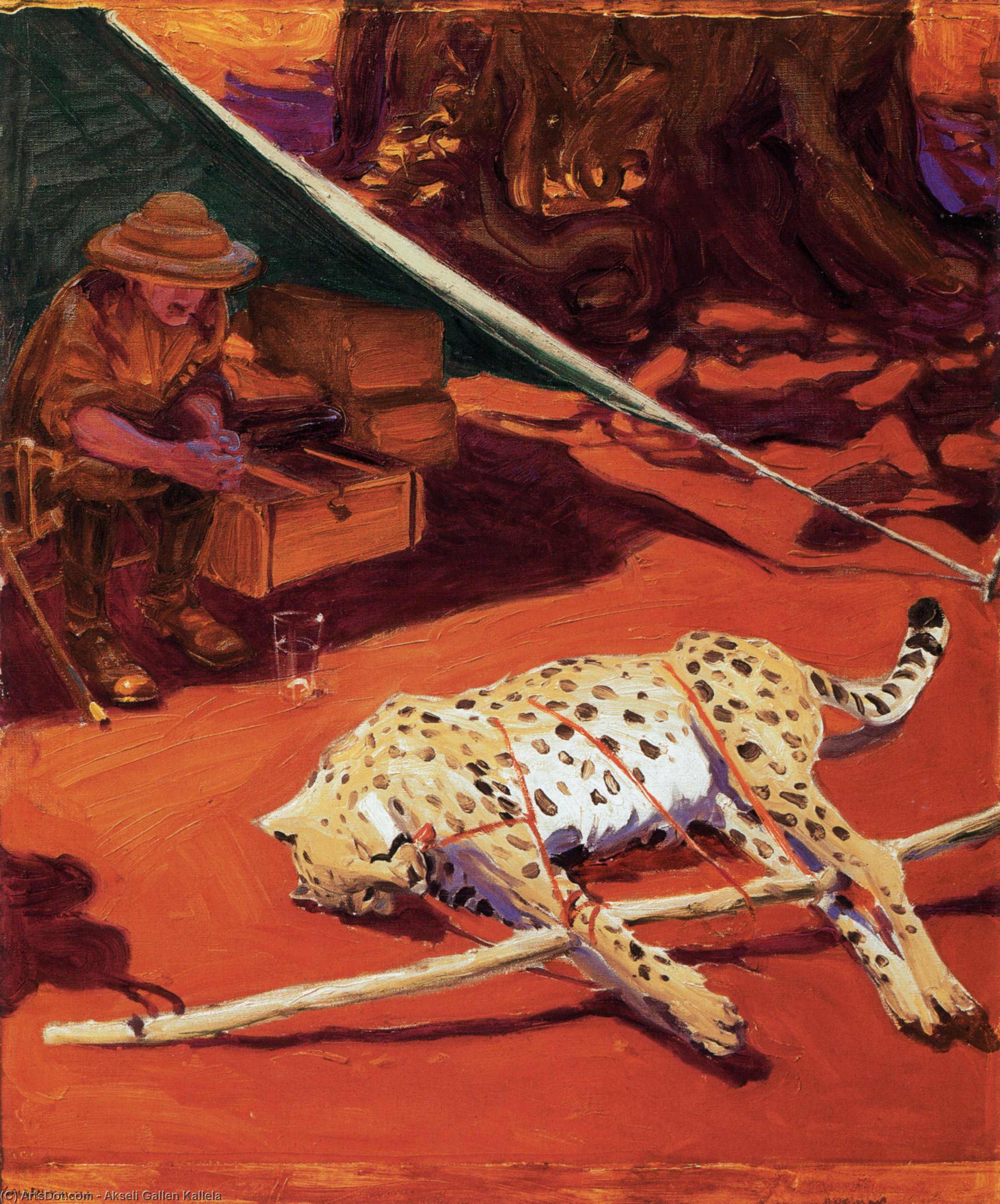 Wikoo.org - موسوعة الفنون الجميلة - اللوحة، العمل الفني Akseli Gallen Kallela - Self-Portrait with Cheetah