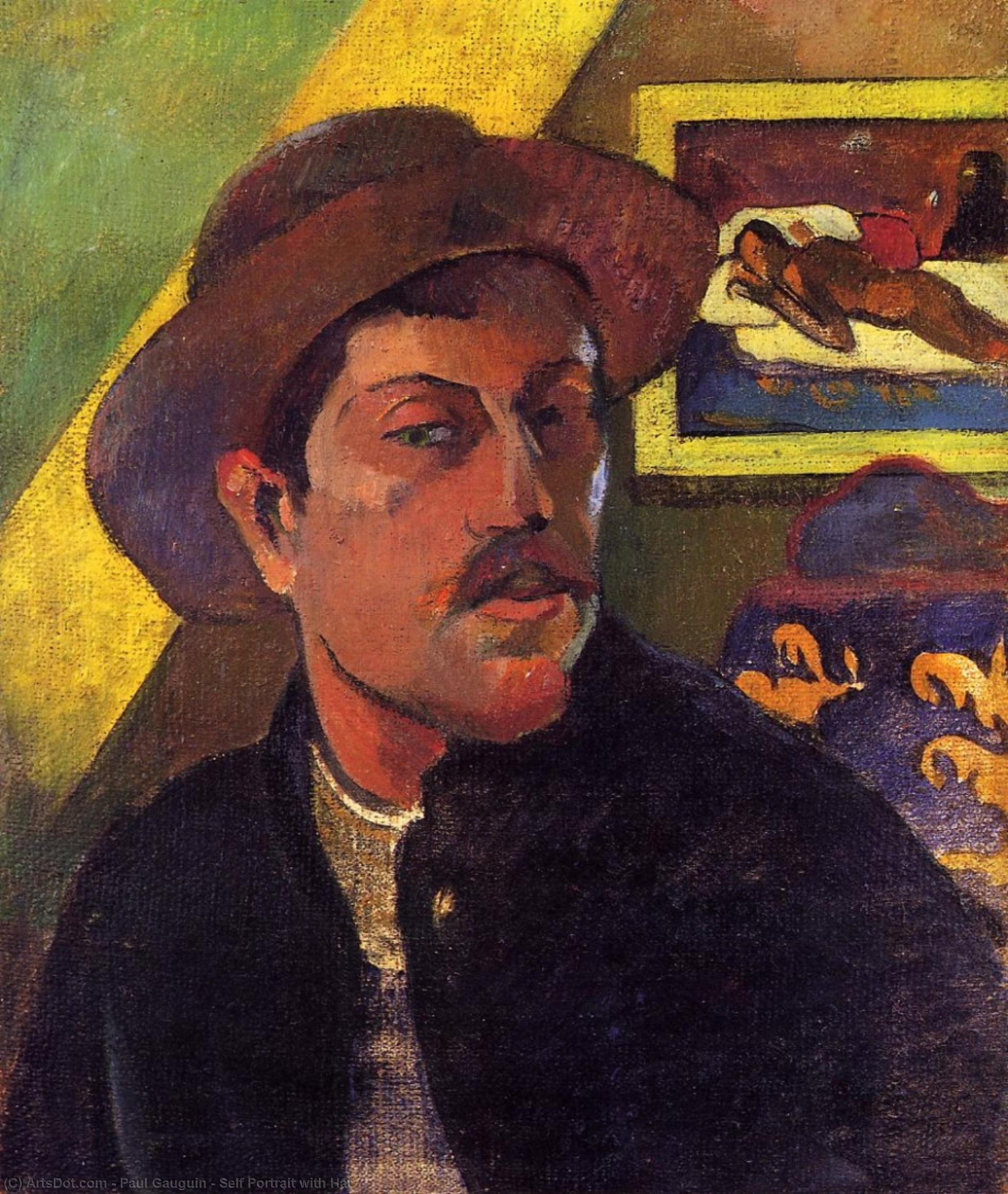 WikiOO.org - Энциклопедия изобразительного искусства - Живопись, Картины  Paul Gauguin - Автопортрет с  шляпа