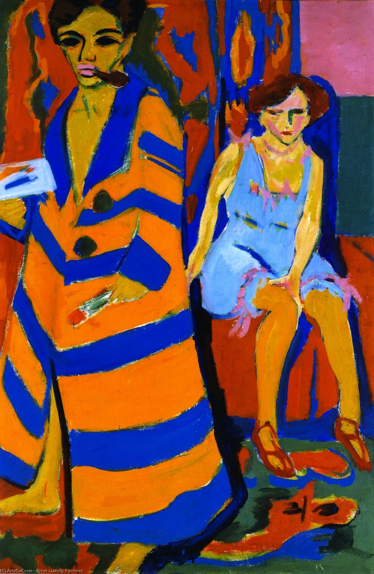 Wikioo.org - The Encyclopedia of Fine Arts - Painting, Artwork by Ernst Ludwig Kirchner - Self-portrait with Model