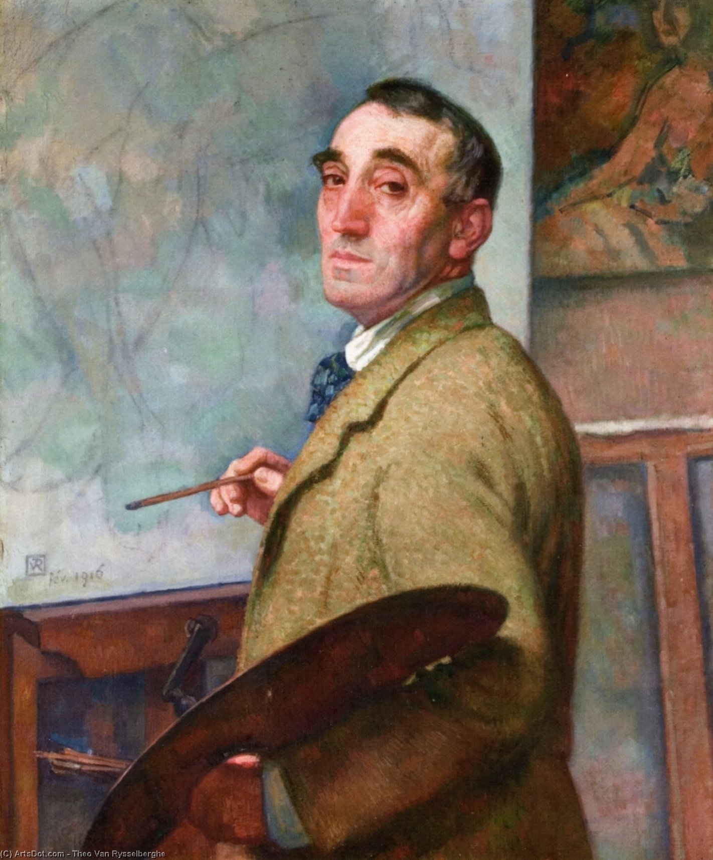 WikiOO.org - Encyclopedia of Fine Arts - Maleri, Artwork Theo Van Rysselberghe - Self Portrait with Palette