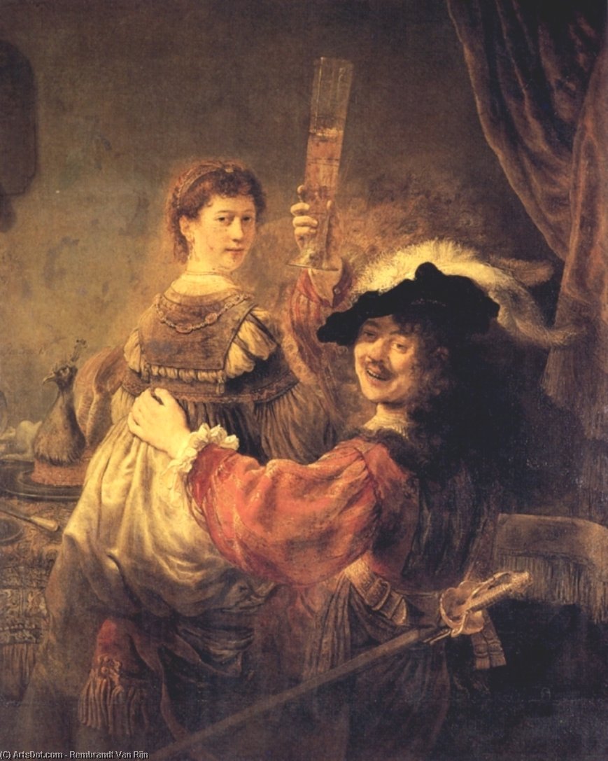 WikiOO.org – 美術百科全書 - 繪畫，作品 Rembrandt Van Rijn - 自画像（） 与  萨斯基亚
