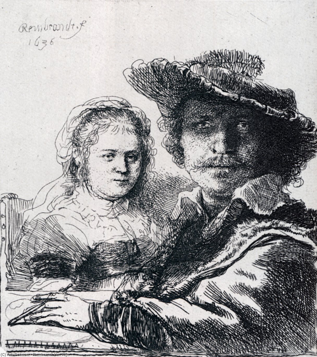 Wikioo.org – L'Enciclopedia delle Belle Arti - Pittura, Opere di Rembrandt Van Rijn - Self-portrait con saskia