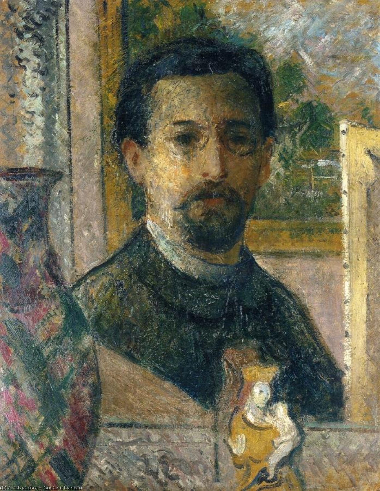 Wikoo.org - موسوعة الفنون الجميلة - اللوحة، العمل الفني Gustave Loiseau - Self Portrait with Statuette
