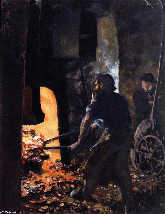 WikiOO.org - Enciclopédia das Belas Artes - Pintura, Arte por Adolph Menzel - Self Portrait with Worker near the Steam-hammer