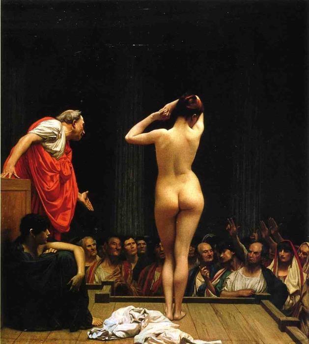 Wikioo.org - The Encyclopedia of Fine Arts - Painting, Artwork by Jean Léon Gérôme - Selling Slaves in Rome