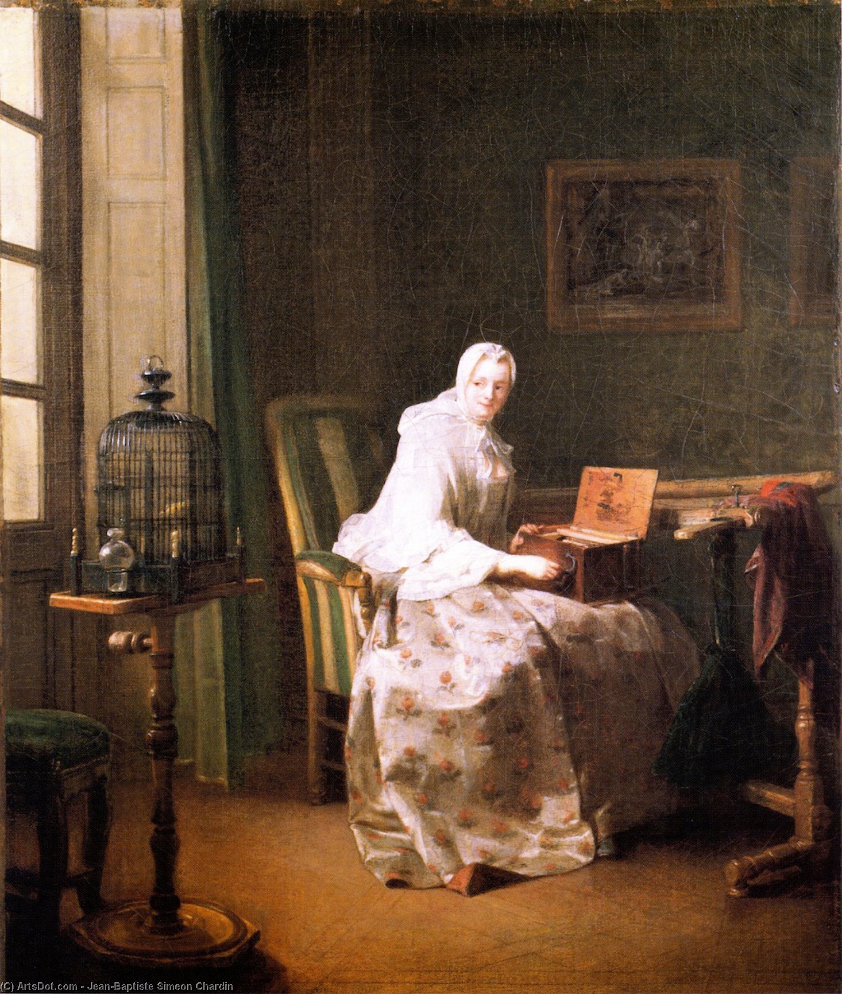 Wikioo.org - The Encyclopedia of Fine Arts - Painting, Artwork by Jean-Baptiste Simeon Chardin - The Serinette (also known as The Bird Organ)