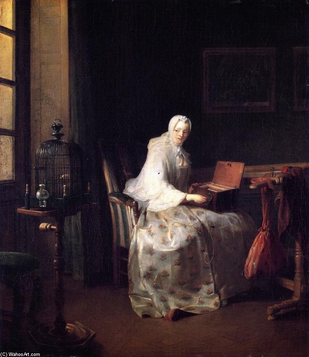Wikioo.org – L'Encyclopédie des Beaux Arts - Peinture, Oeuvre de Jean-Baptiste Simeon Chardin - La Serinette (également connu sous le nom The Organ Bird)