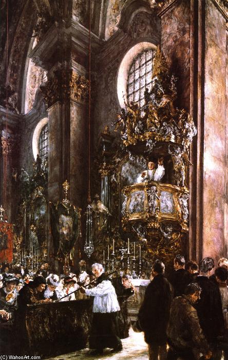 Wikioo.org - The Encyclopedia of Fine Arts - Painting, Artwork by Adolph Menzel - Sermon in the Parish Church in Innsbruck