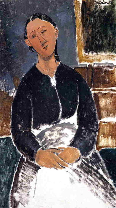 Wikoo.org - موسوعة الفنون الجميلة - اللوحة، العمل الفني Amedeo Modigliani - Serving Woman (also known as La Fantesca)