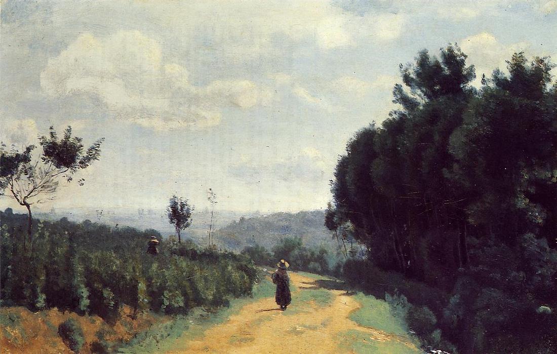 WikiOO.org - Encyclopedia of Fine Arts - Maleri, Artwork Jean Baptiste Camille Corot - The Severes Hills - Le Chemin Troyon