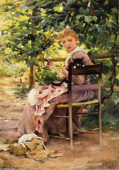 Wikioo.org - The Encyclopedia of Fine Arts - Painting, Artwork by Francis Coates Jones - Sewing in the Garden