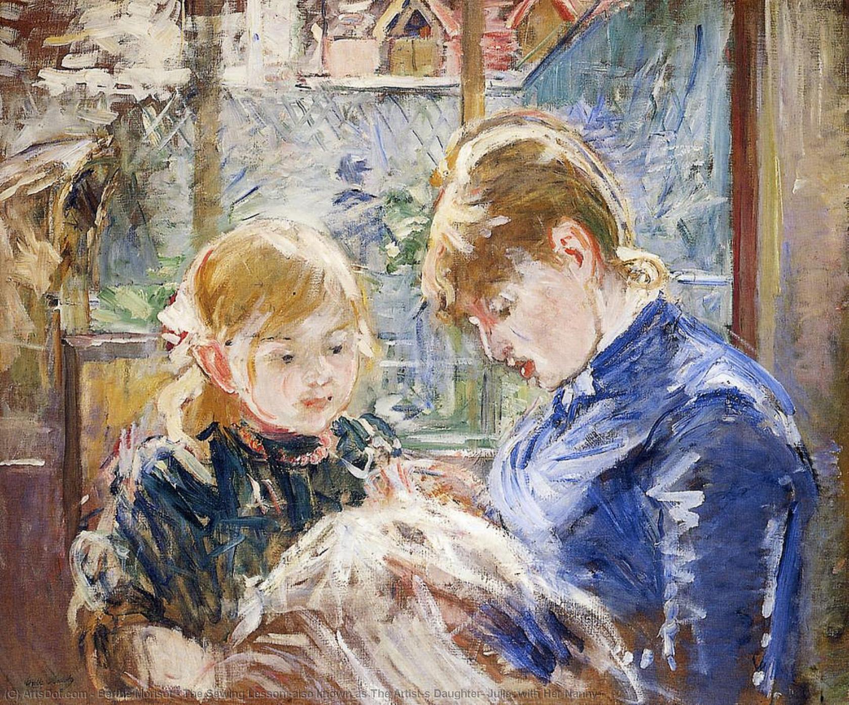 WikiOO.org – 美術百科全書 - 繪畫，作品 Berthe Morisot - 缝纫 教训 ( 也被称为 的 Artist's 女儿 , 朱莉 , 与她 保姆 )