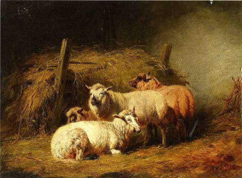 Wikioo.org - The Encyclopedia of Fine Arts - Painting, Artwork by Arthur Fitzwilliam Tait - Sheep in Shed