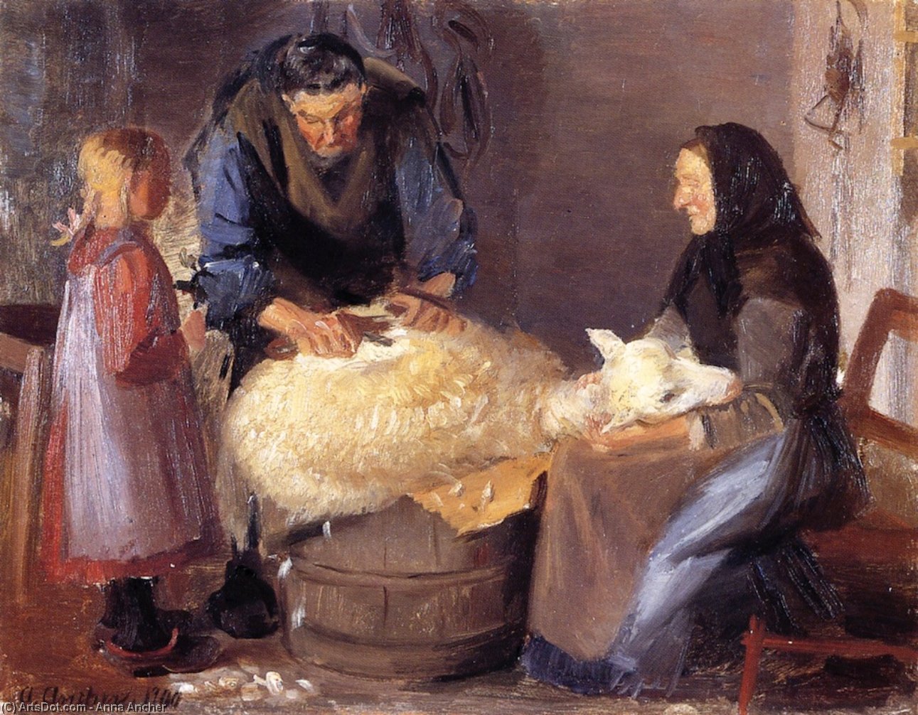 Wikioo.org - The Encyclopedia of Fine Arts - Painting, Artwork by Anna Kirstine Ancher - Sheep Shearing