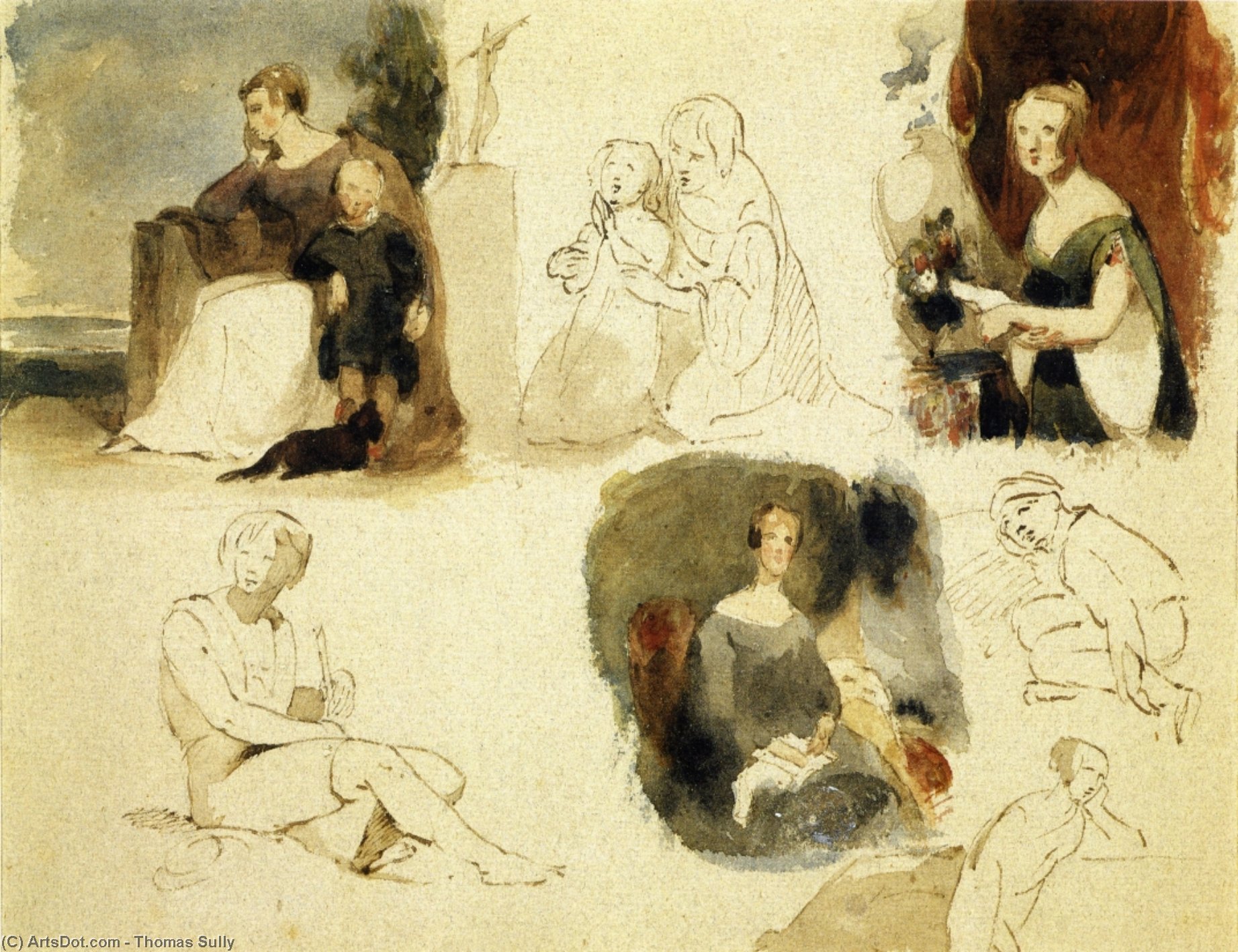 Wikioo.org - The Encyclopedia of Fine Arts - Painting, Artwork by Thomas Sully - Sheet of Figure Studies