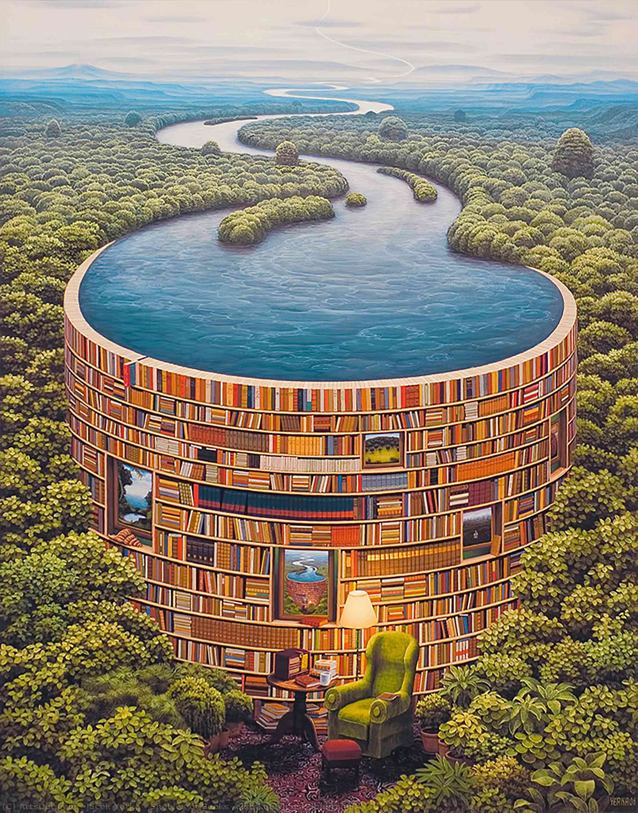 Wikioo.org - The Encyclopedia of Fine Arts - Painting, Artwork by Jacek Yerka - Shelves of Books (also known as Bibliotama)