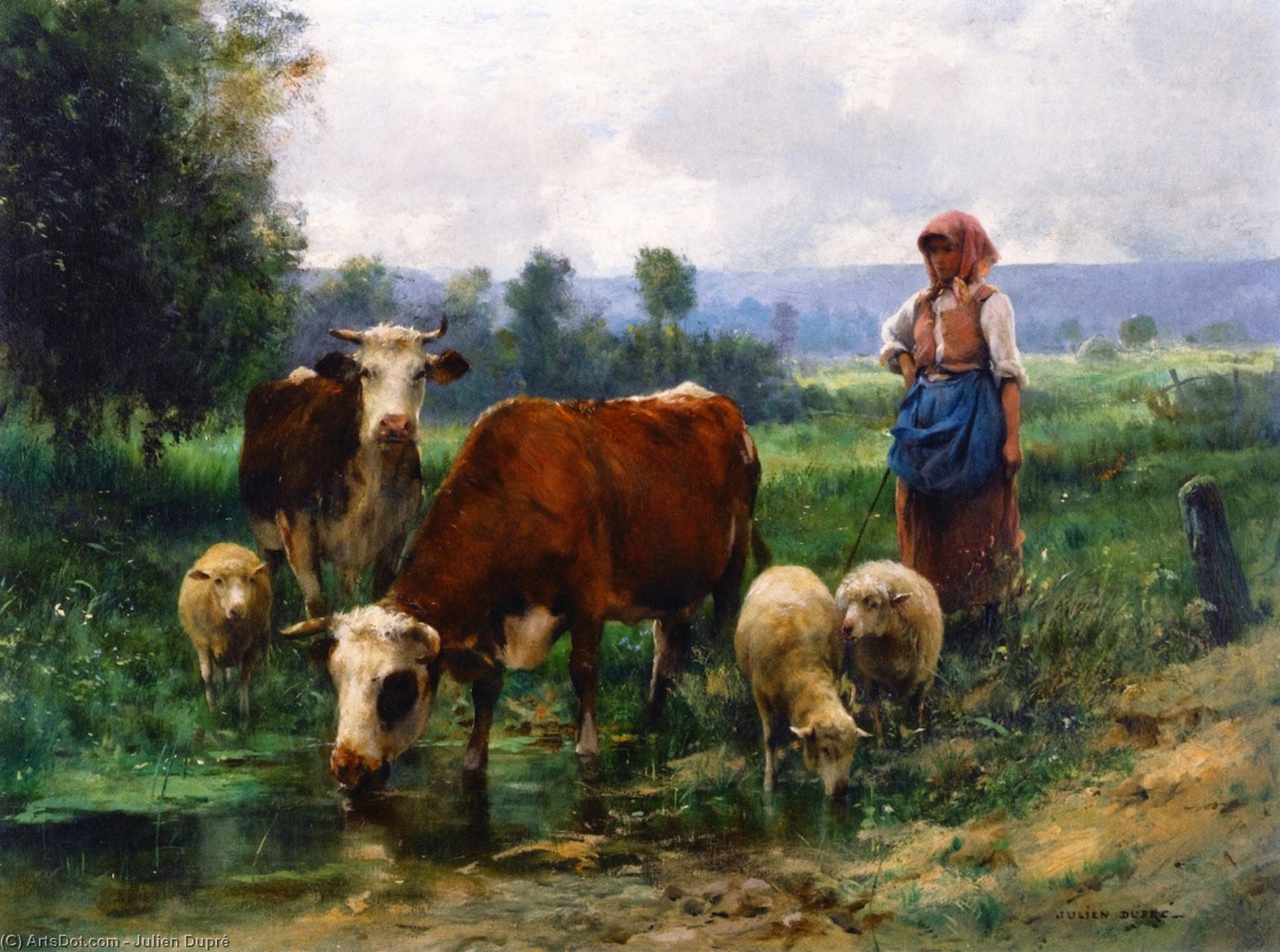 Wikioo.org - The Encyclopedia of Fine Arts - Painting, Artwork by Julien Dupré - Shepherd and her Flock