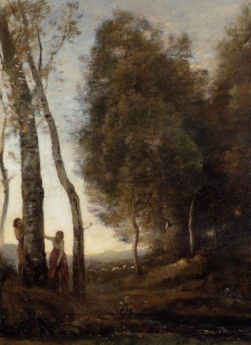 Wikioo.org - The Encyclopedia of Fine Arts - Painting, Artwork by Jean Baptiste Camille Corot - Shepherd and Shepherdess at Play
