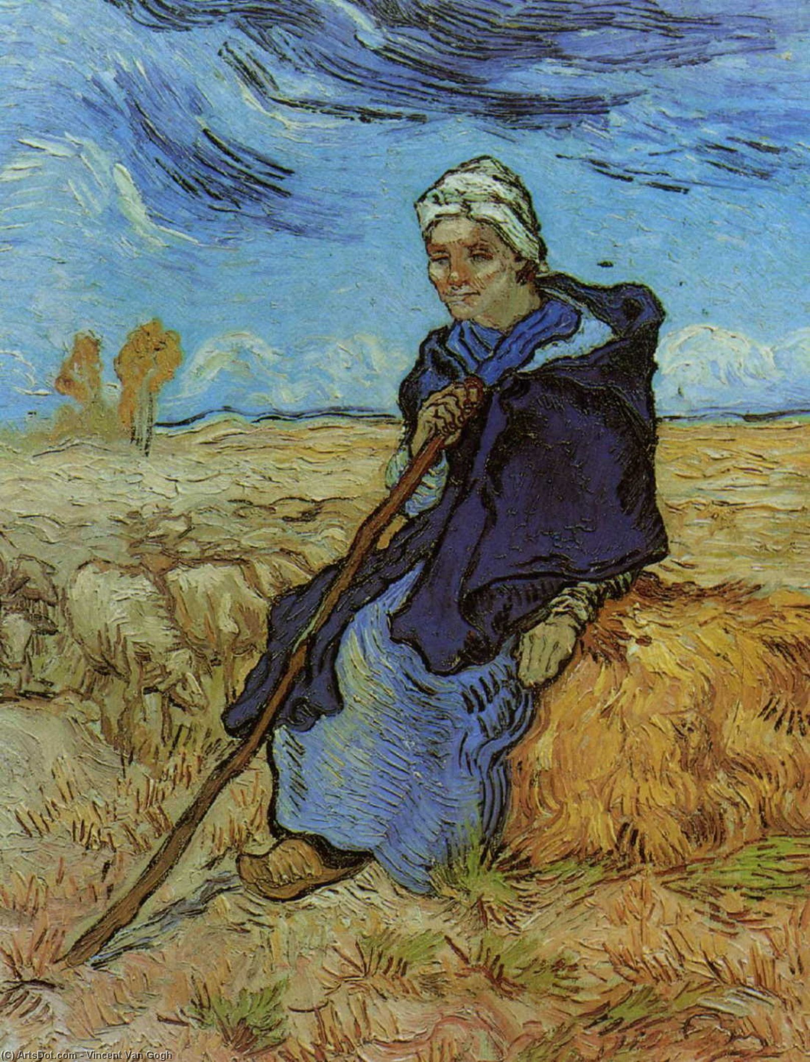 WikiOO.org - 백과 사전 - 회화, 삽화 Vincent Van Gogh - The Shepherdess (after Millet)