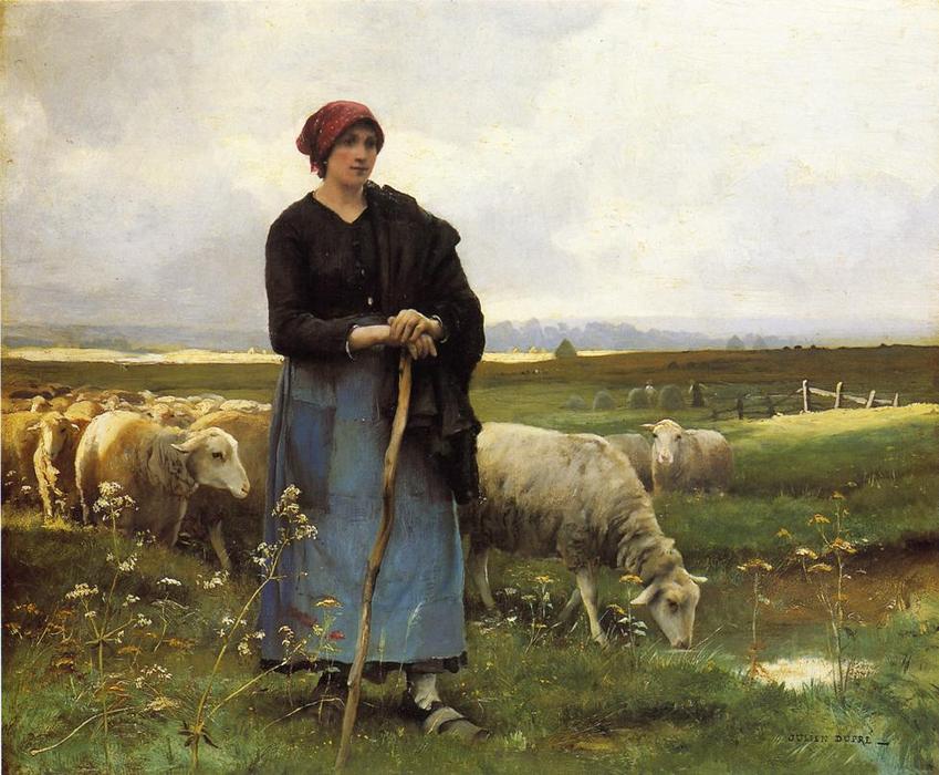 Wikioo.org - The Encyclopedia of Fine Arts - Painting, Artwork by Julien Dupré - A Shepherdess with her Flock
