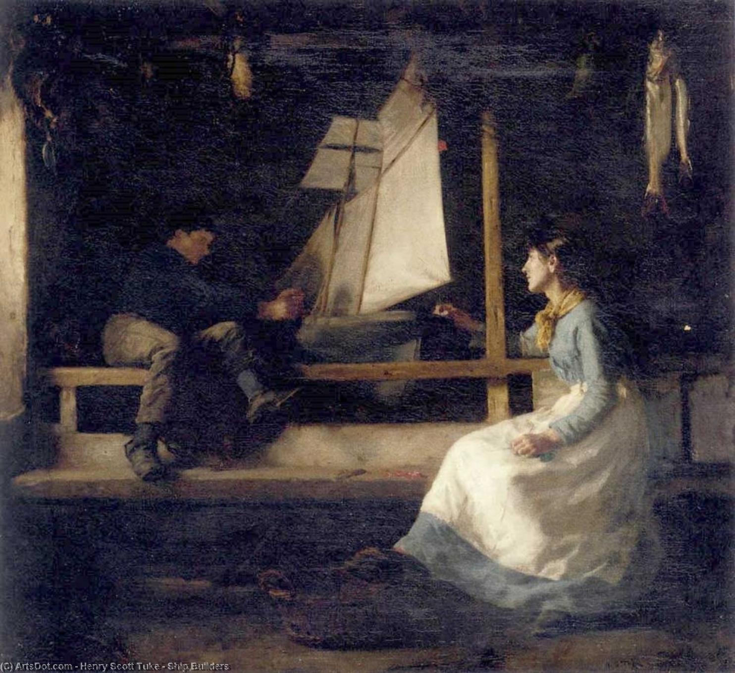 WikiOO.org - Enciclopedia of Fine Arts - Pictura, lucrări de artă Henry Scott Tuke - Ship Builders