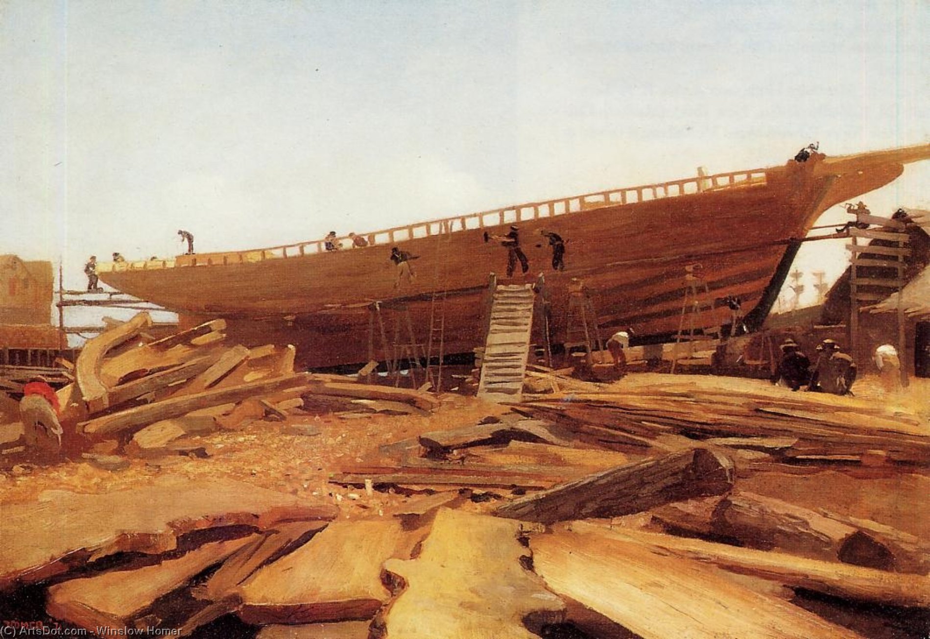 Wikioo.org - The Encyclopedia of Fine Arts - Painting, Artwork by Winslow Homer - Shipbuilding at Gloucester (also known as Shipyard at Gloucester)
