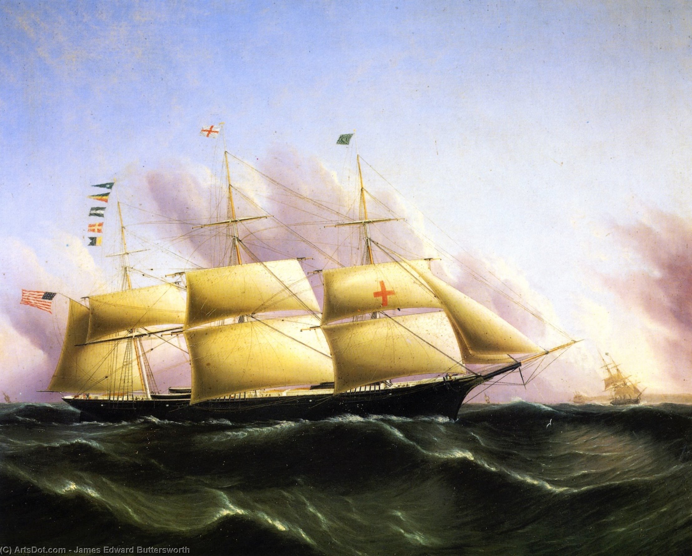 WikiOO.org - אנציקלופדיה לאמנויות יפות - ציור, יצירות אמנות James Edward Buttersworth - Ship Dreadnought''''