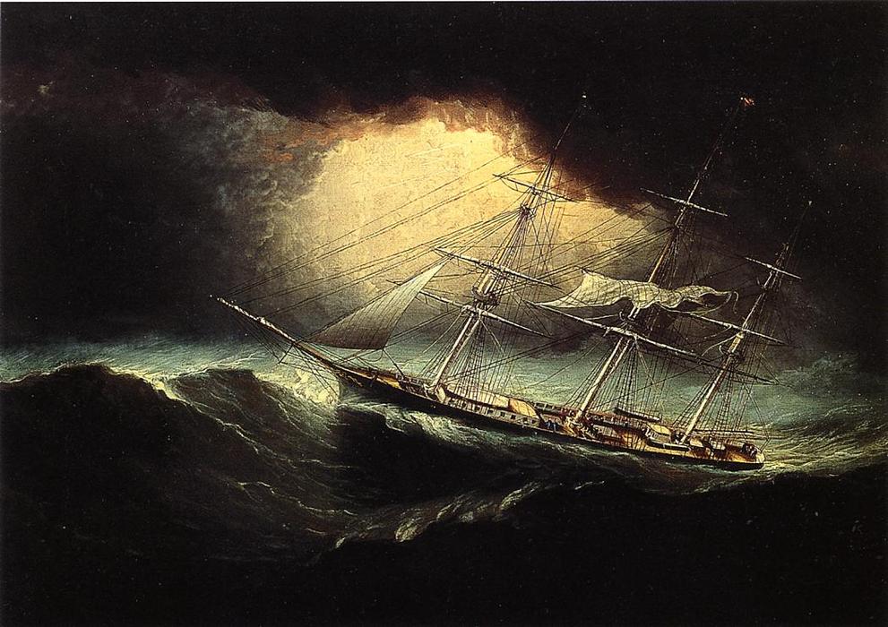 Wikoo.org - موسوعة الفنون الجميلة - اللوحة، العمل الفني James Edward Buttersworth - Ship in a Storm