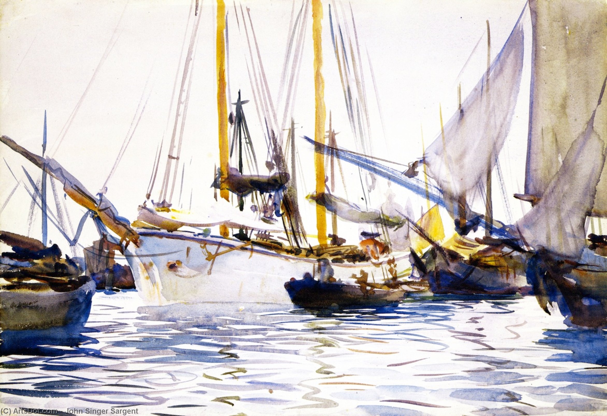 Wikioo.org - The Encyclopedia of Fine Arts - Painting, Artwork by John Singer Sargent - Shipping off Venice (also known as Boats at Anchor in the Lagoons, Venice)