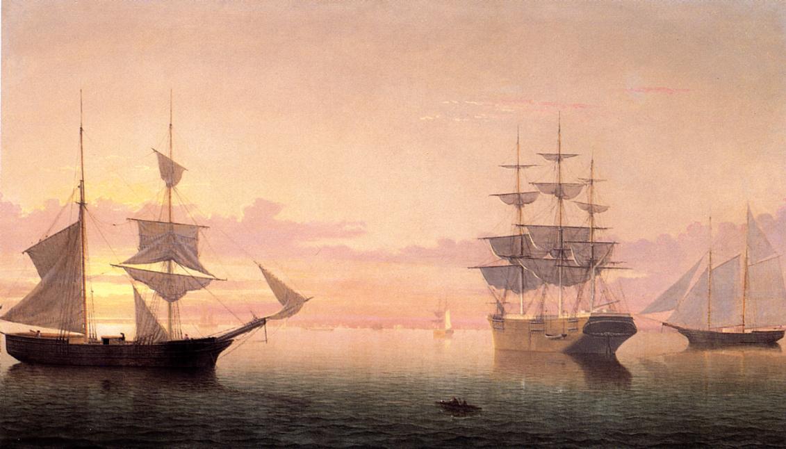 Wikioo.org - The Encyclopedia of Fine Arts - Painting, Artwork by Fitz Hugh Lane - Ships at Sunrise