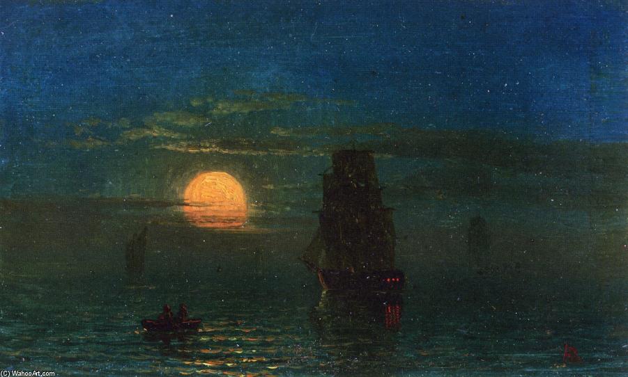 Wikioo.org - The Encyclopedia of Fine Arts - Painting, Artwork by Albert Bierstadt - Ships in Moonlight