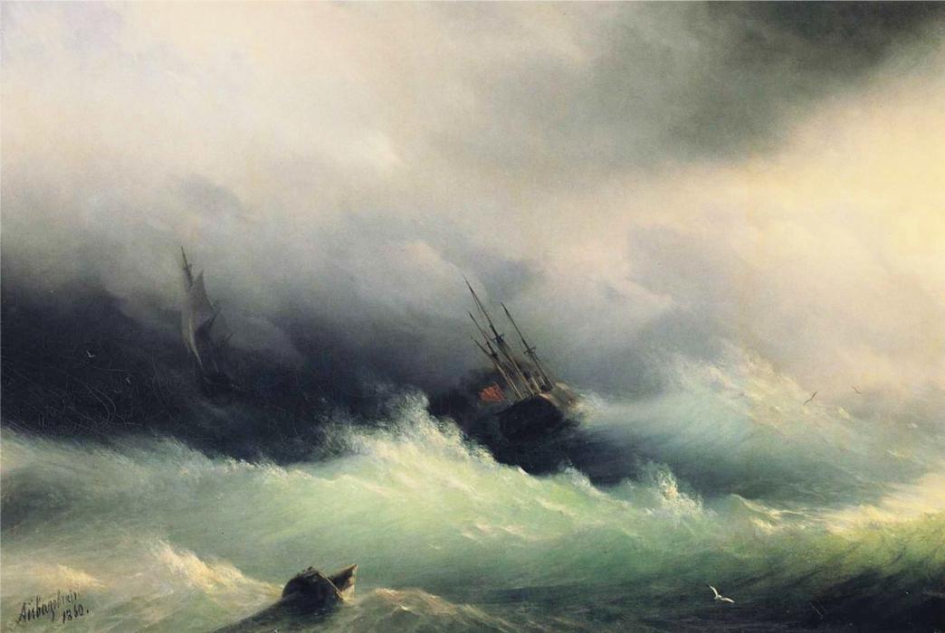 Wikioo.org - The Encyclopedia of Fine Arts - Painting, Artwork by Ivan Aivazovsky - Ships in a Storm