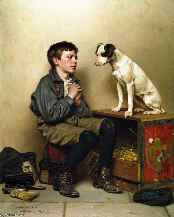 WikiOO.org - Encyclopedia of Fine Arts - Festés, Grafika John George Brown - Shoeshine Boy with Dog