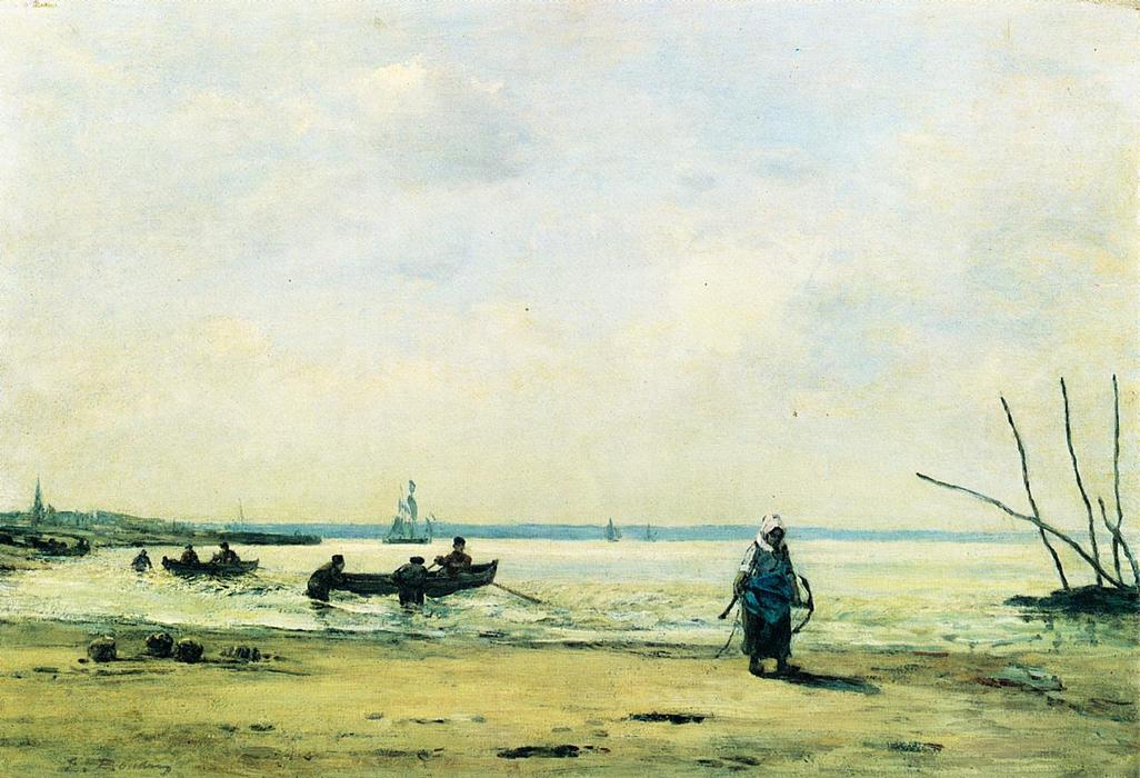 Wikioo.org - Bách khoa toàn thư về mỹ thuật - Vẽ tranh, Tác phẩm nghệ thuật Eugène Louis Boudin - The Shore at Low Tide near Honfleur