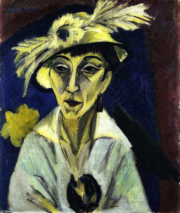 Wikoo.org - موسوعة الفنون الجميلة - اللوحة، العمل الفني Ernst Ludwig Kirchner - Sick Woman (also known as Woman with Hat or Portrait of Erna Schilling)