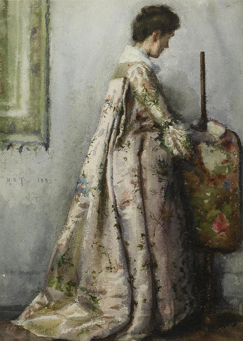 Wikioo.org – La Enciclopedia de las Bellas Artes - Pintura, Obras de arte de Henry Scott Tuke - El vestido de seda (también conocido como Retrato de Maria Tuke Sainsbury)