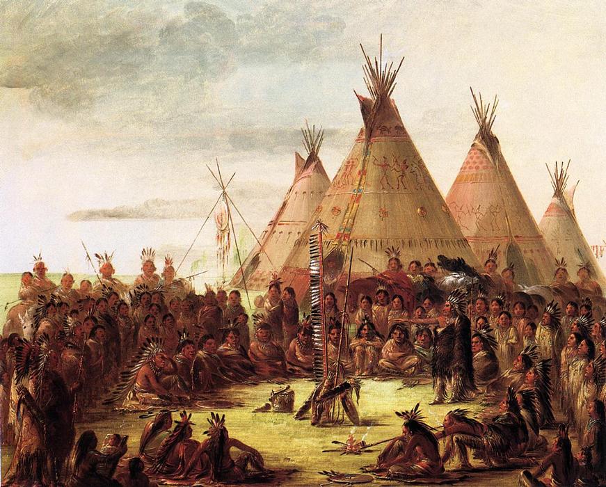 WikiOO.org - Encyclopedia of Fine Arts - Festés, Grafika George Catlin - Sioux War Council